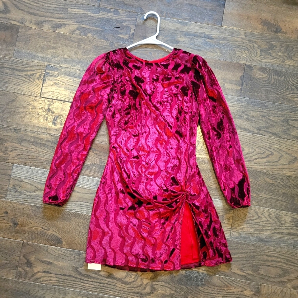 Reformation red velvet thigh high slit mini dress